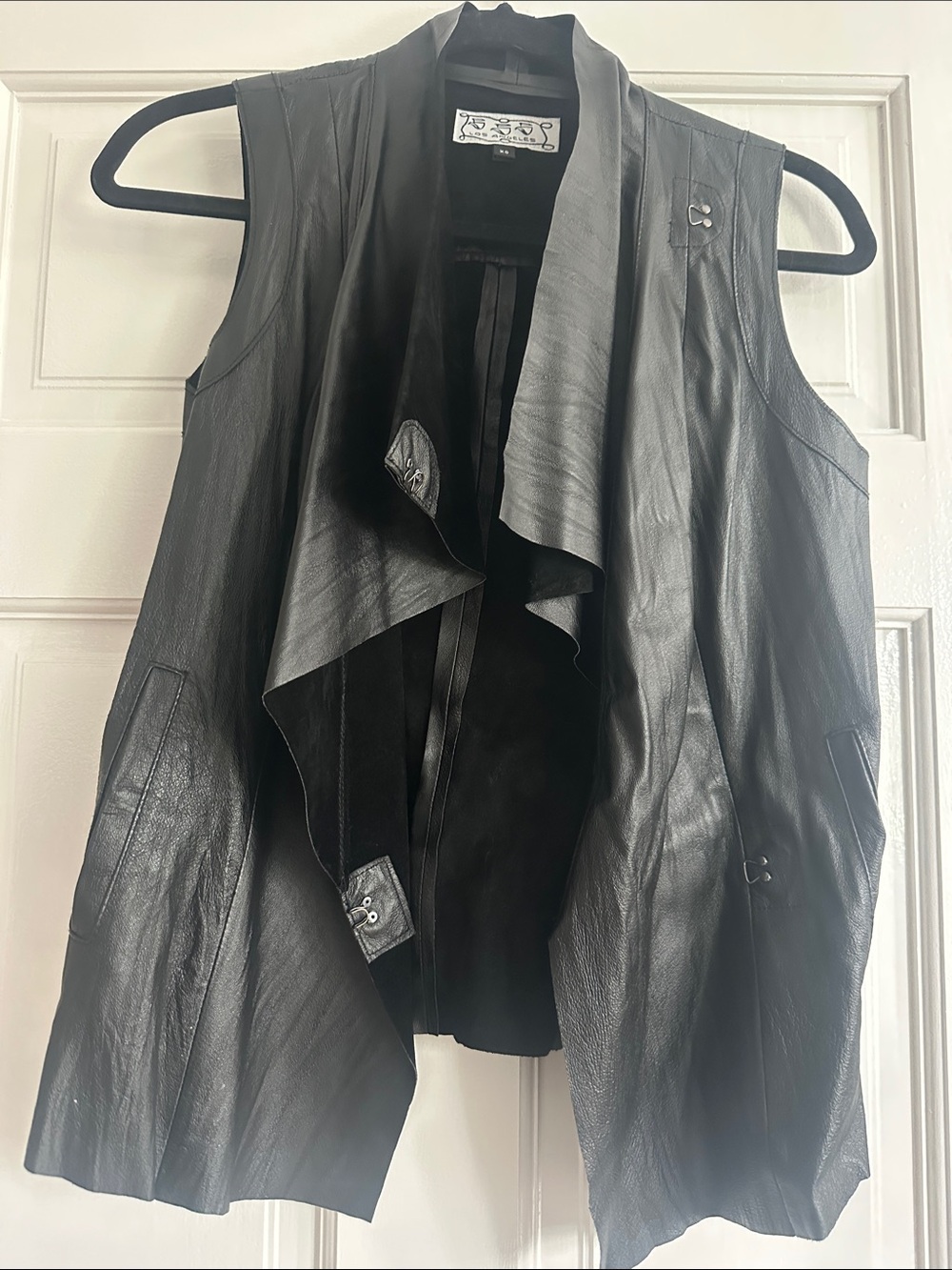 Los Angeles Sleeveless Black Leather Drape Vest